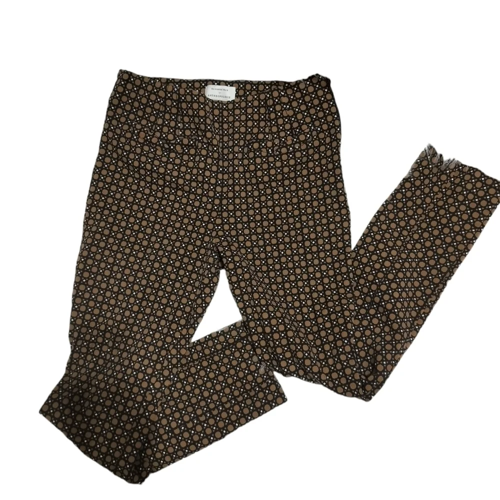 1810) Anthropologie The Essential Women's Cropped Pant in Brown Motif Size 2